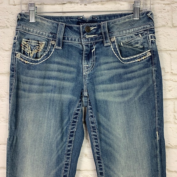 Vigoss® plus size slim boot jeans with embellished back flap pockets